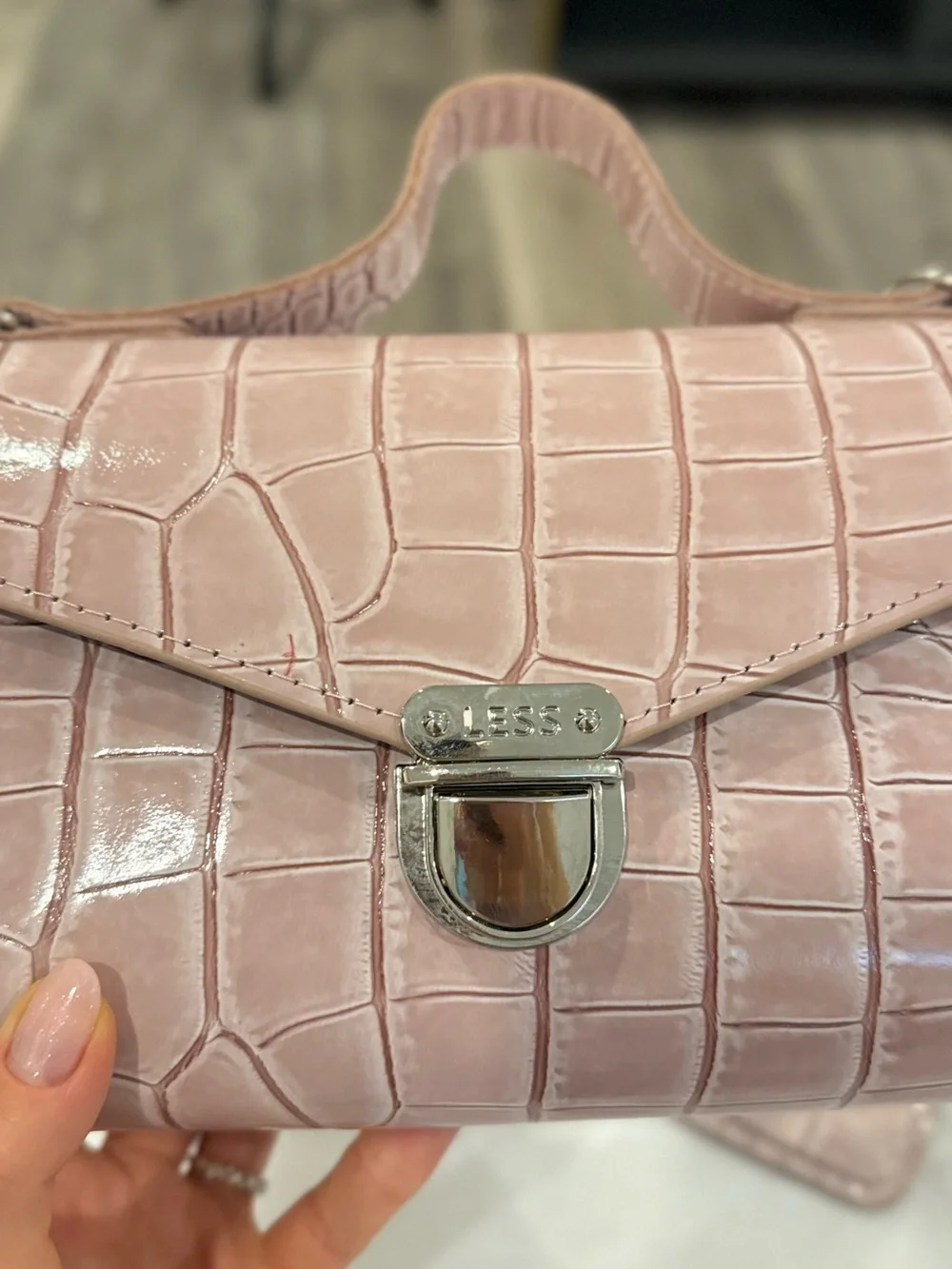Unique Real leather and wood Croc-Embossed Pink Shoulder Bag